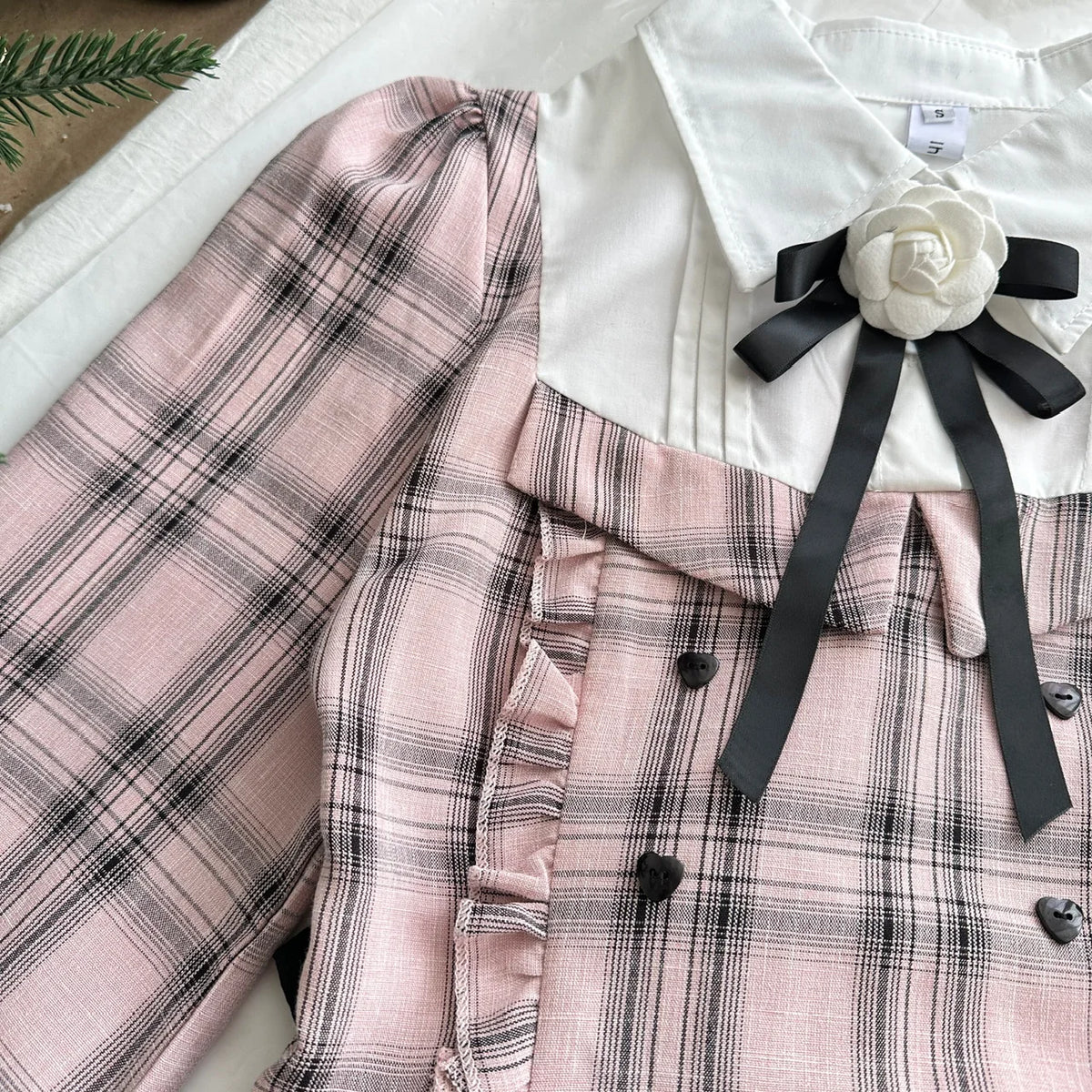 Pink Plaid Two Piece Uniform Set