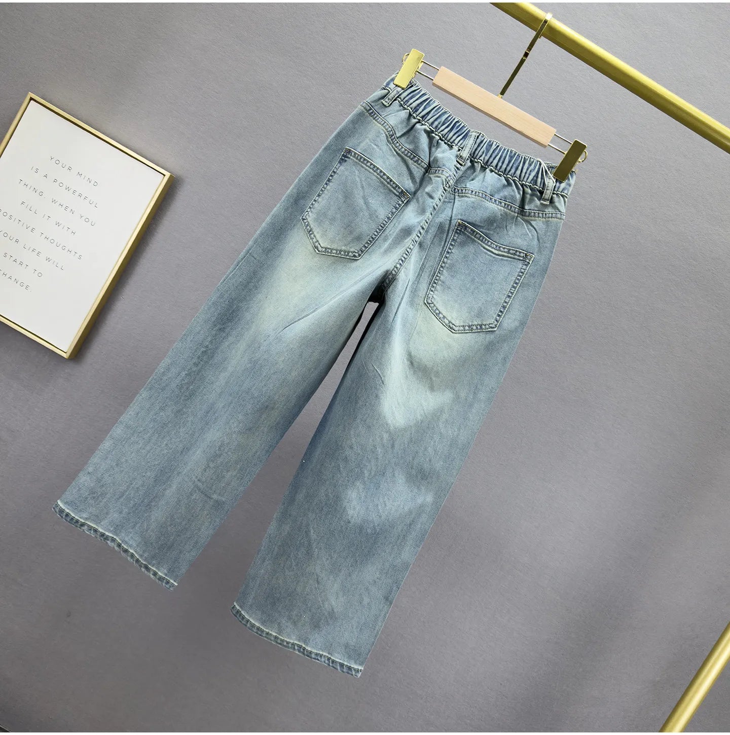 Heavy Cut Out Hot Diamond Jeans Women's Cropped Pants Summer New Fashion Thin High Waist Loose Slimming Straight-leg Pants
