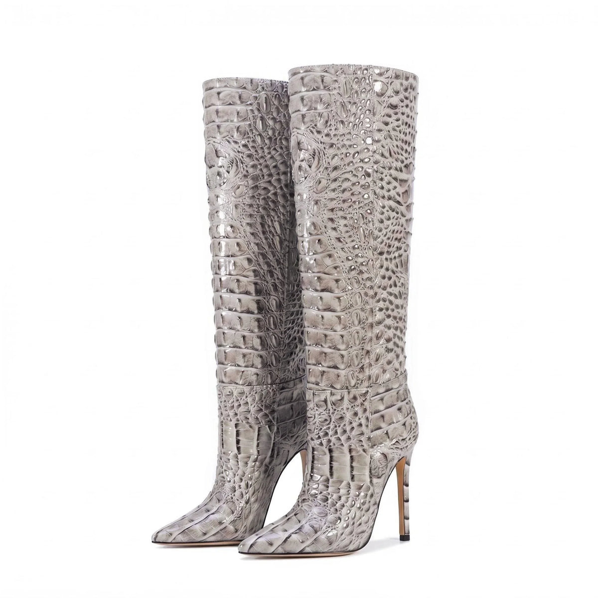 Crocodile Embossed Knee High Stiletto Boots for Women