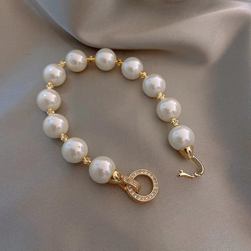 Pearl And Zircon Circle Bracelet