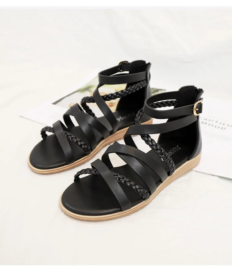 Casual Summer Bohemian Woven Slip On Flat Sandals For Women