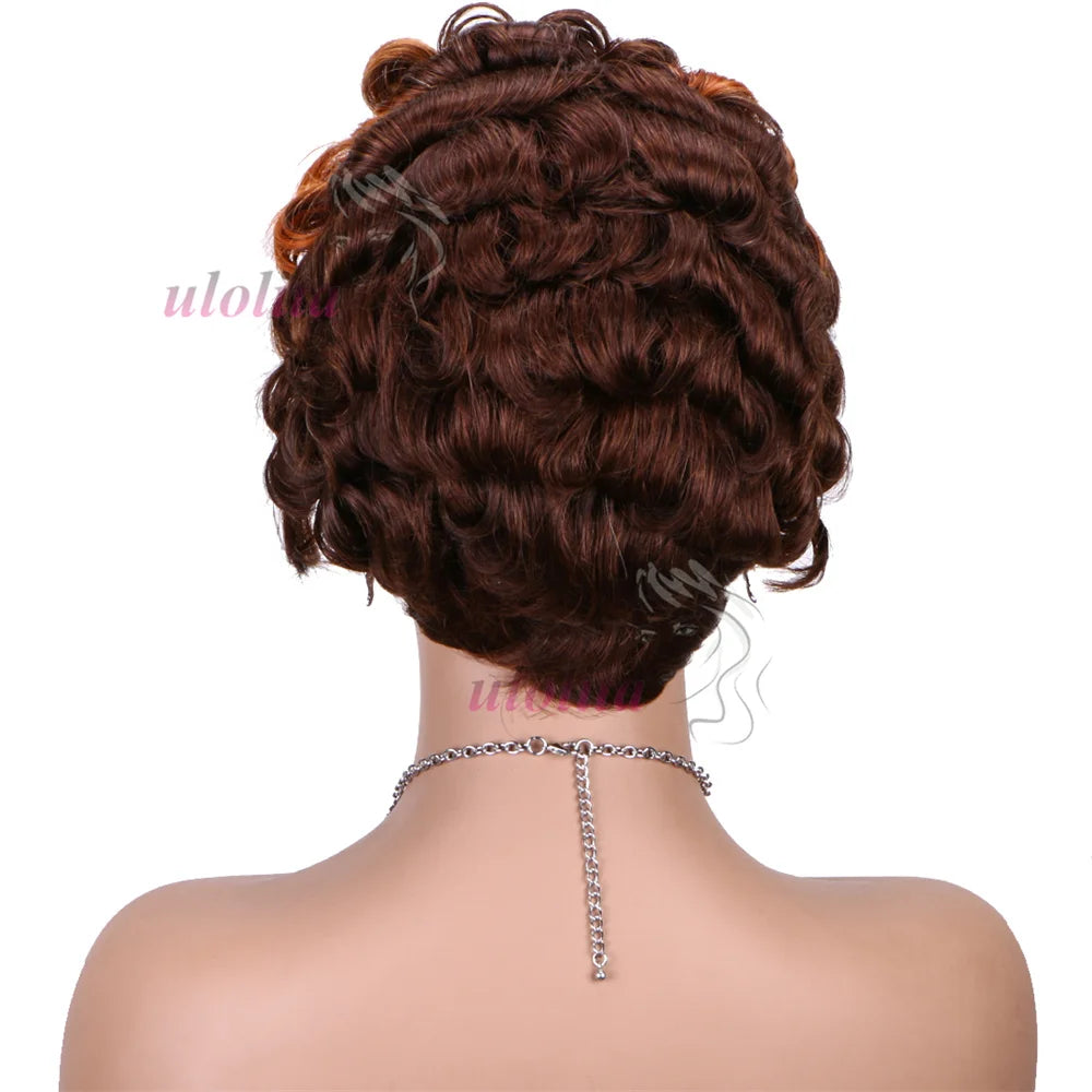 Chocolate Brown Pixie Cut Lace Front Human Hair Wig for Women