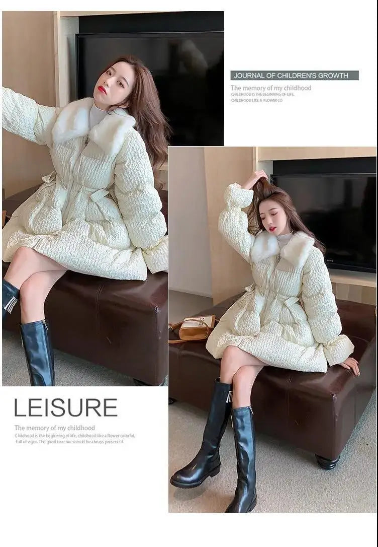 Women Cotton Padded Jacket Coat Female Winter Student Clothing Big Fur Collar Fashionable Medium To Long Parkas