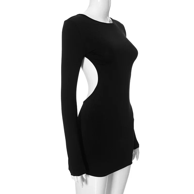 Sexy Open Back Black Satin Bodycon Dress for Women