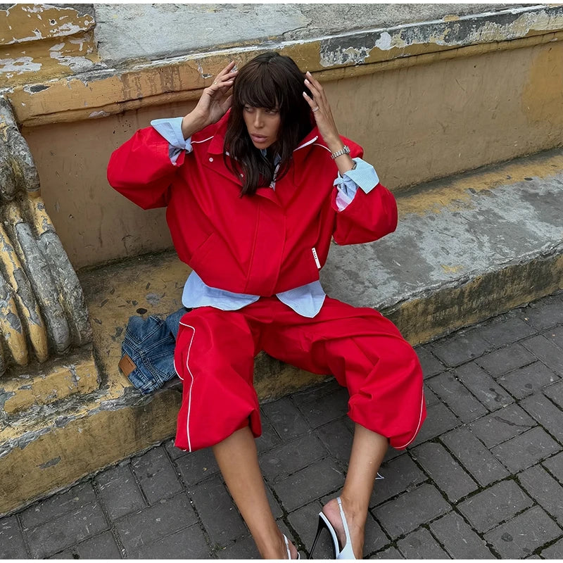 Elegant Loose Zip Up Casual Two Piece Set for Women
