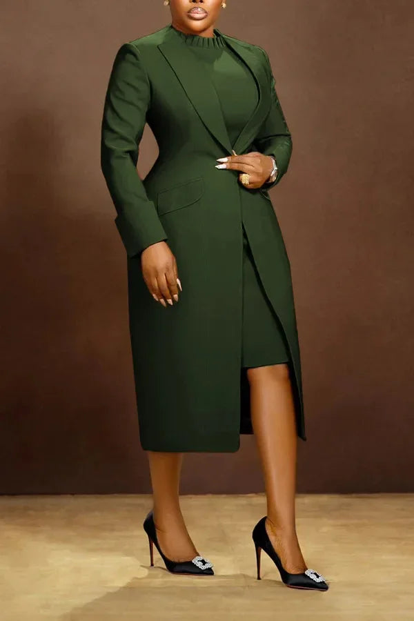 Long Sleeve Blazer and Dress Two Piece Set for Women