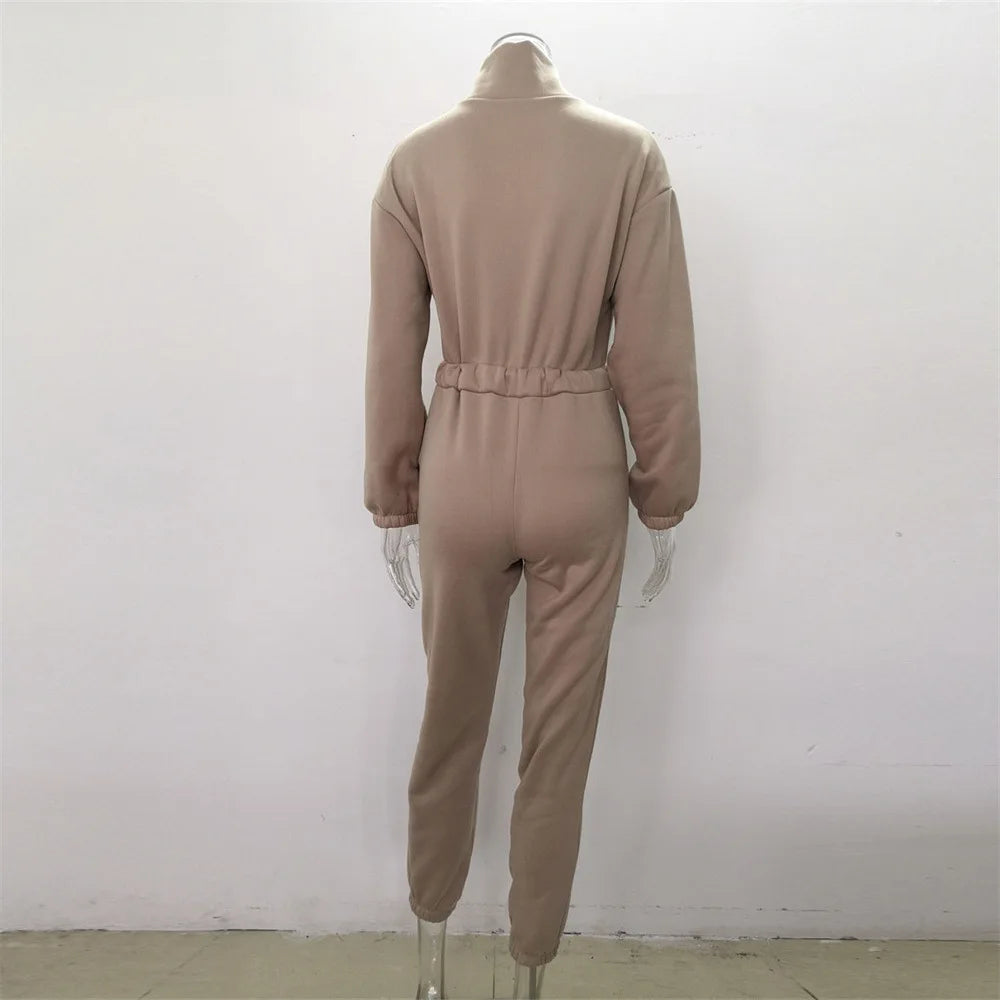 Casual Stand Collar Long Sleeve Jumpsuit for Women