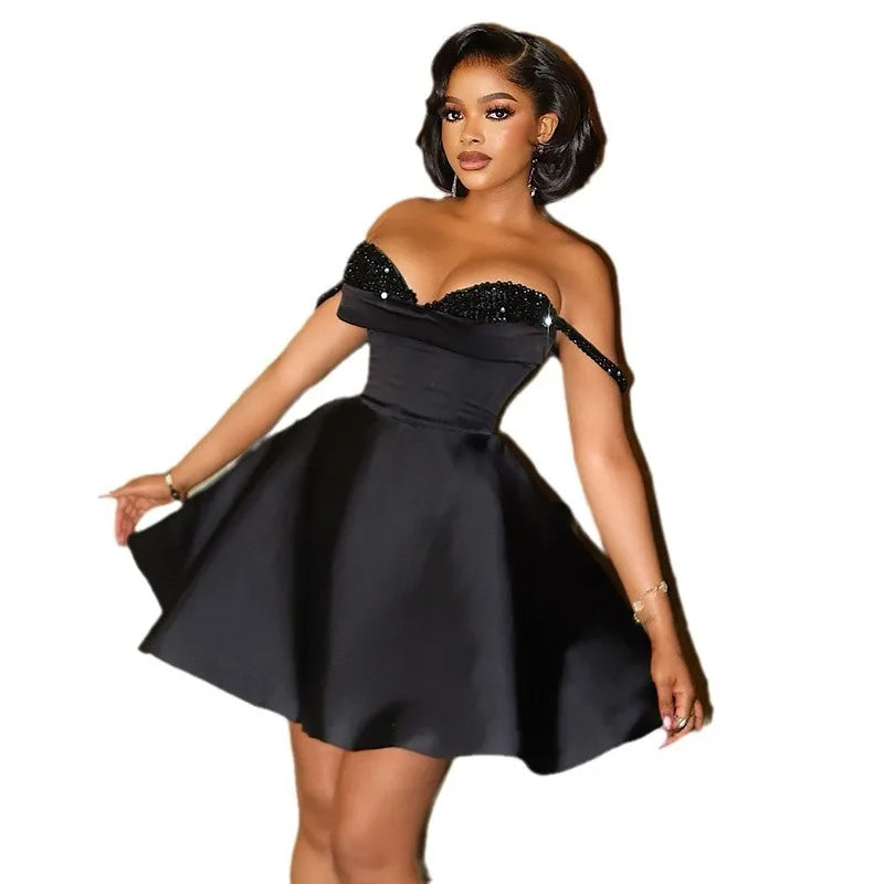 Elegant Black Sequined Strapless Mini Dress for Women