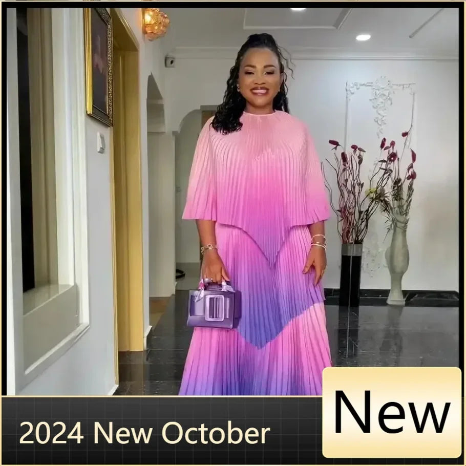 Elegant Pleated African Dress