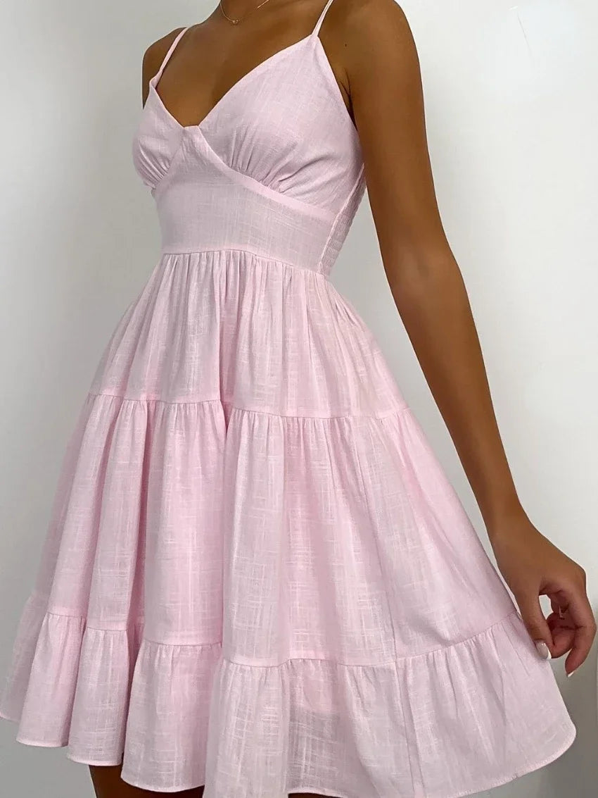 Linen Camisole Dress With Ruffle Hem