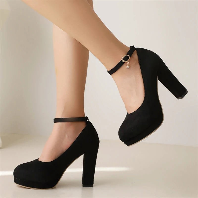 Square Toe Ankle Strap Heel Pumps