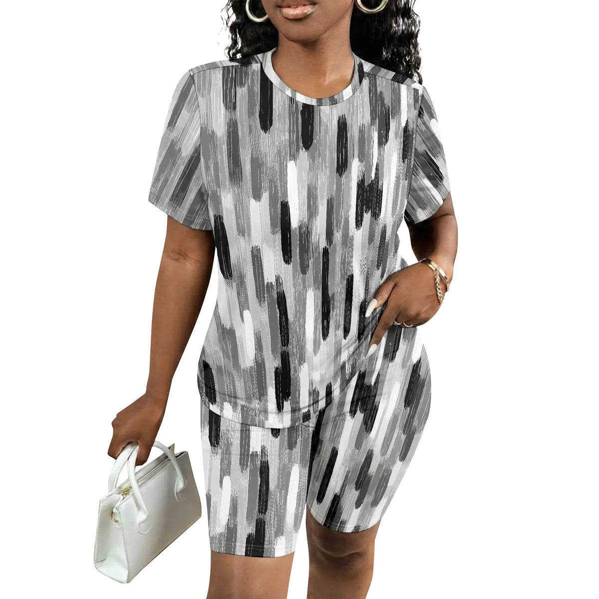 Polka Dot Short Sleeve Tee And Biker Shorts Set for Women