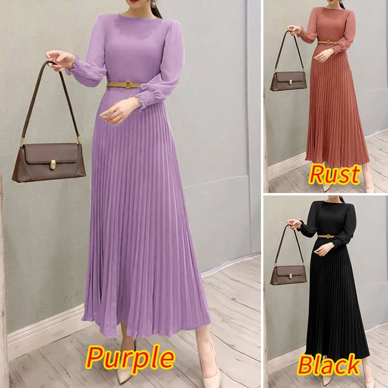 Pleated Lantern Sleeve Maxi Dress
