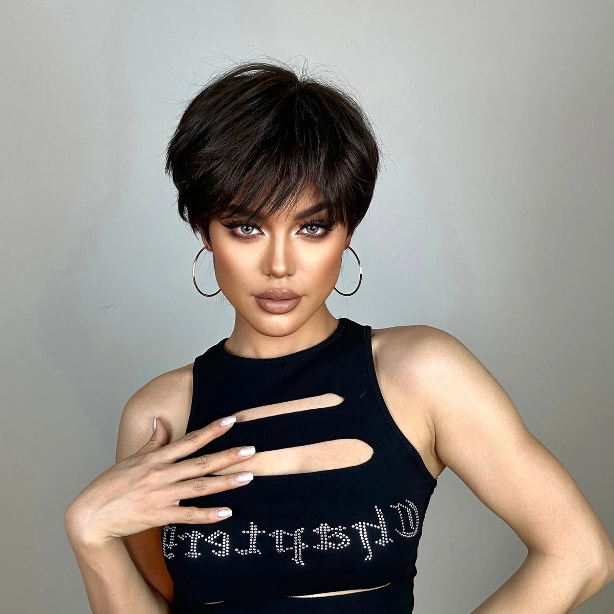 Natural Black Heat Resistant Pixie Cut Wig for Women