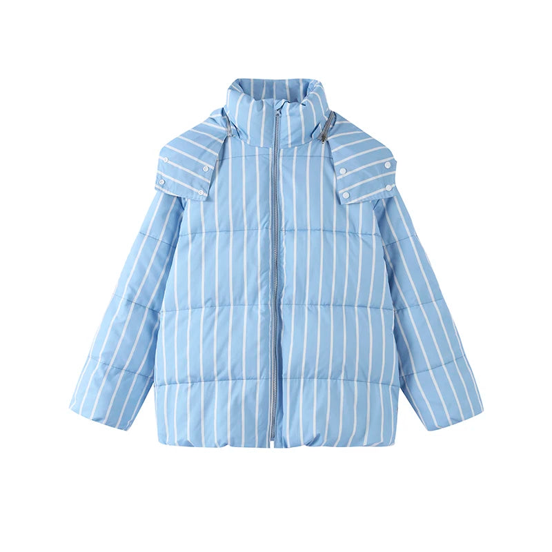 Striped Cotton Quilted Coat Single Breasted for Women