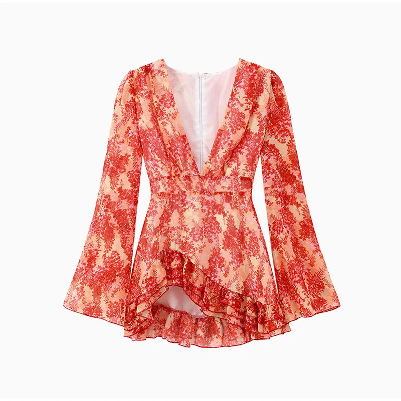 Floral Puff Sleeve Top and Mini Skirt Set for Women