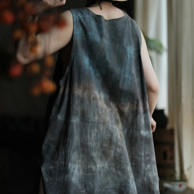 Casual Loose Fit Print Tassels Tank Top Cotton for Women