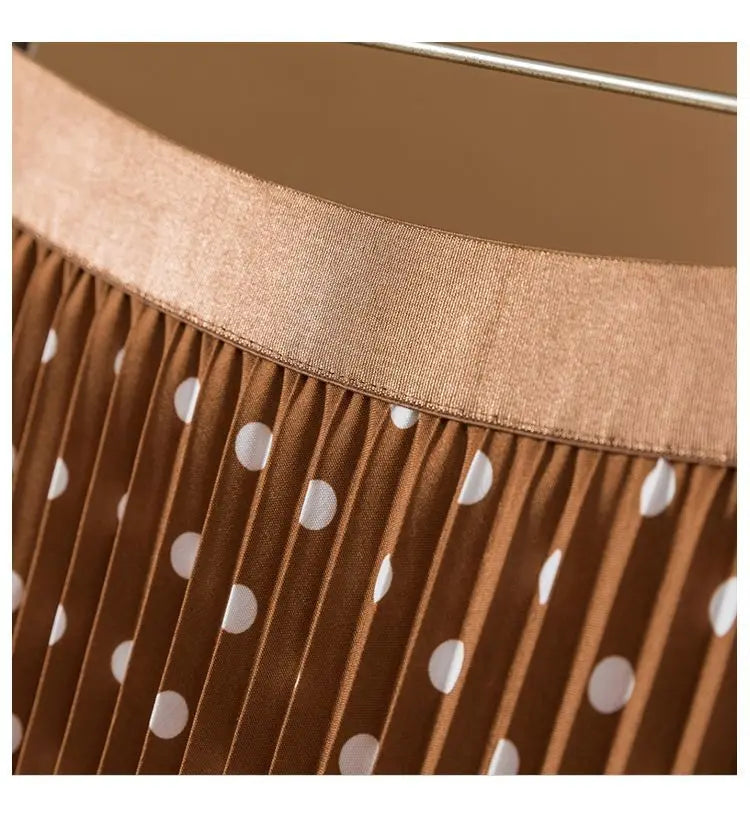 Polka Dot Pleated High Waisted Midi Dress for Women