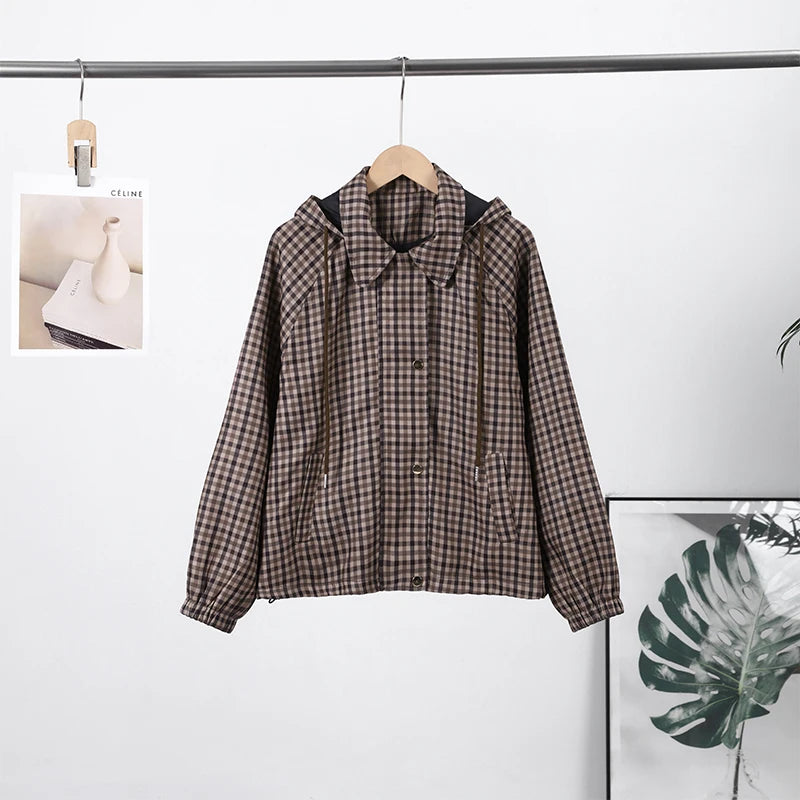 Long Sleeve Plaid Button-Up Shirt Jacket for Women