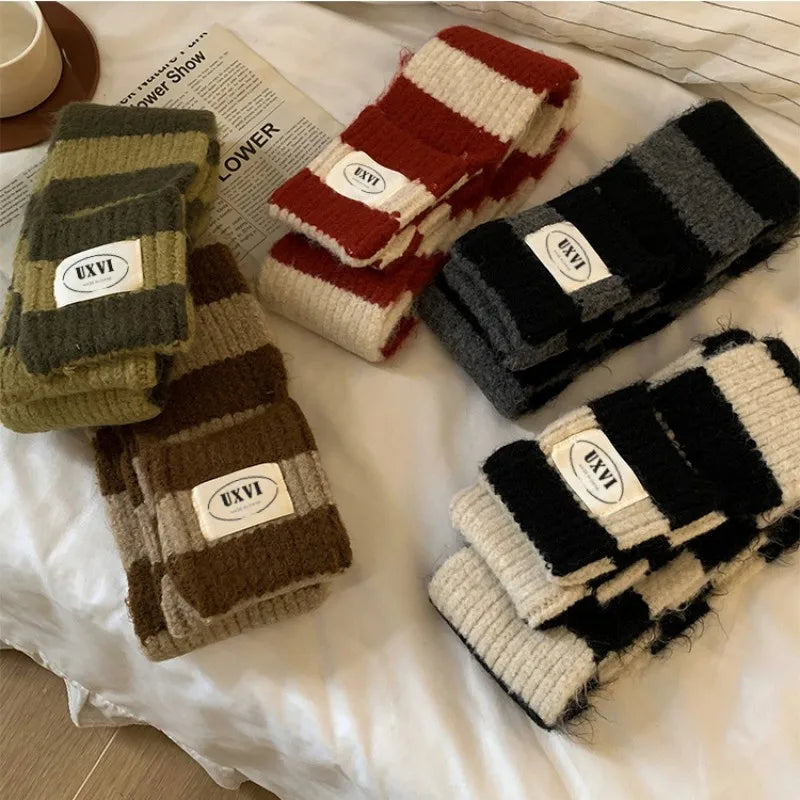 Striped Knit Scarf Wrap With Pockets