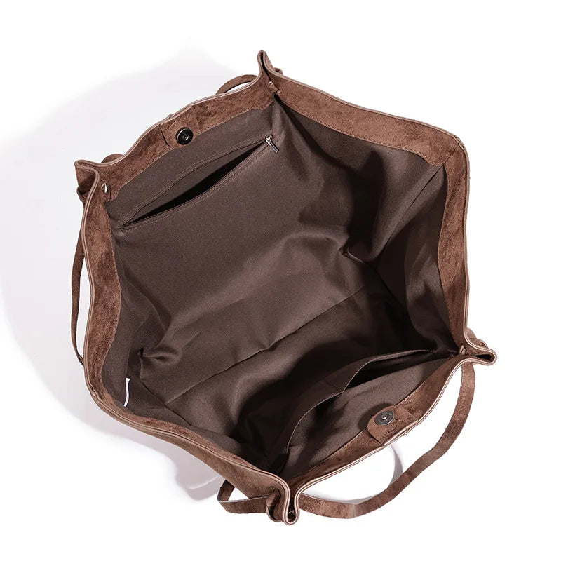 Structured Suede Trapezoid Tote Bag