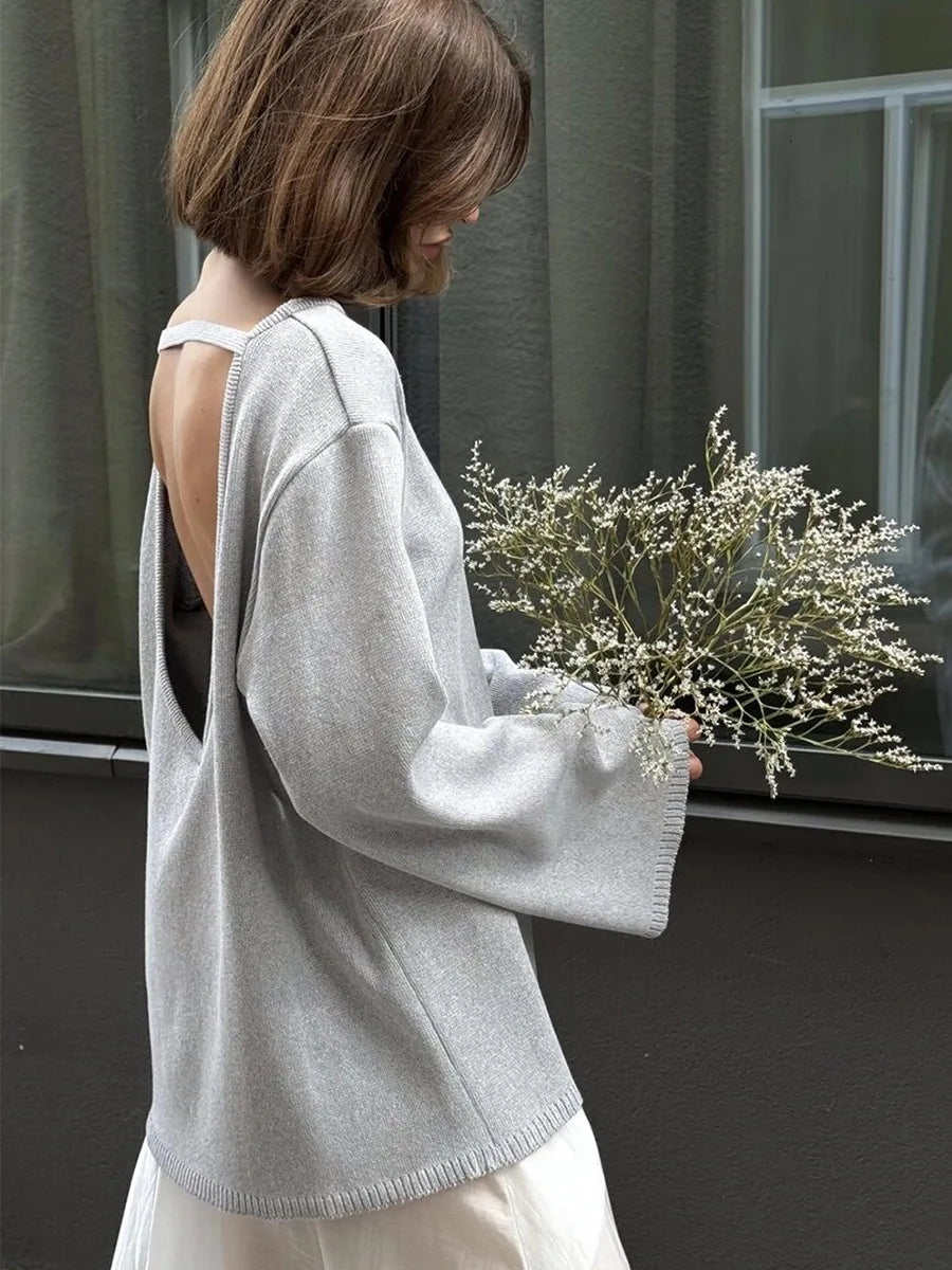 Backless Patchwork Knit Sweater