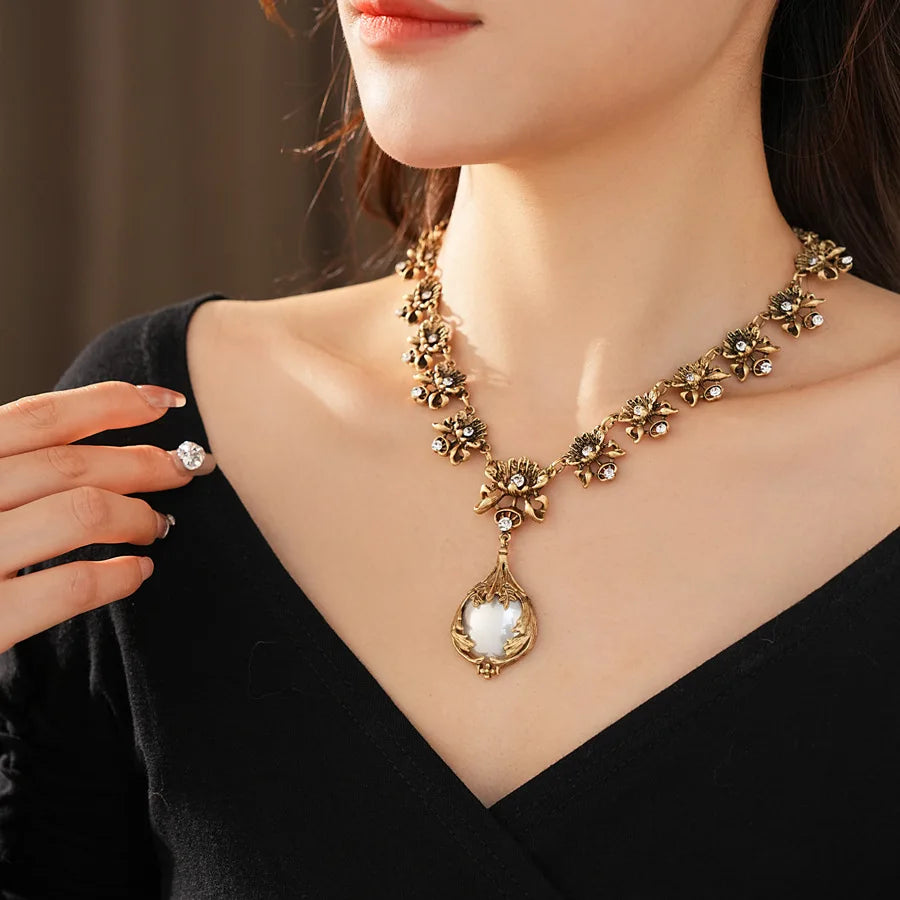 Pearl Flower Necklace And Earring Set