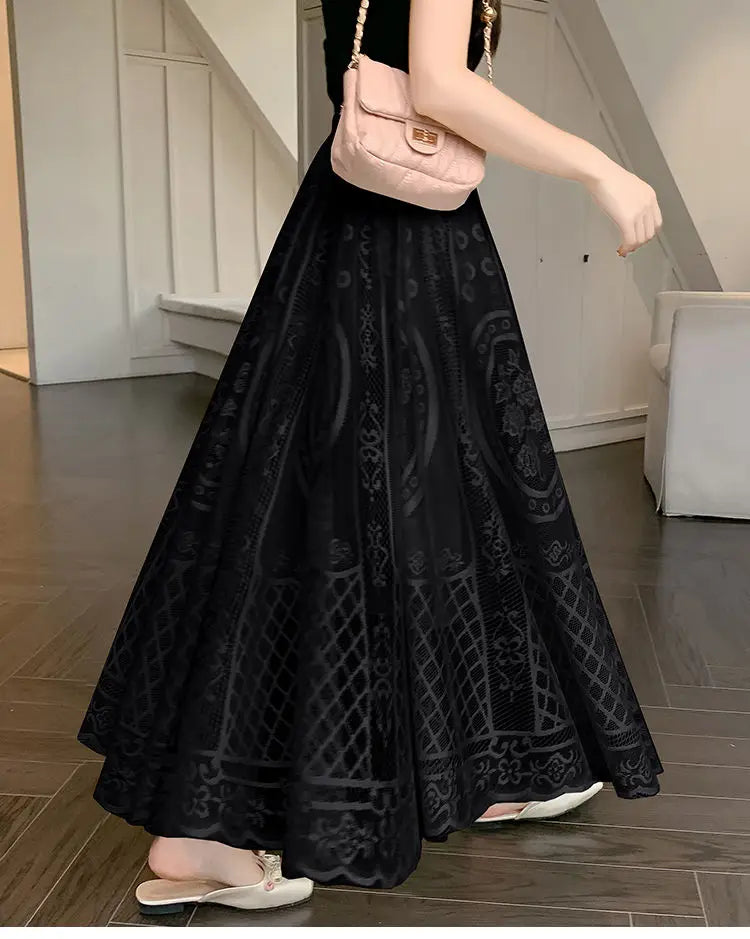 High Waisted Lace A Line Swing Midi Skirt for Women