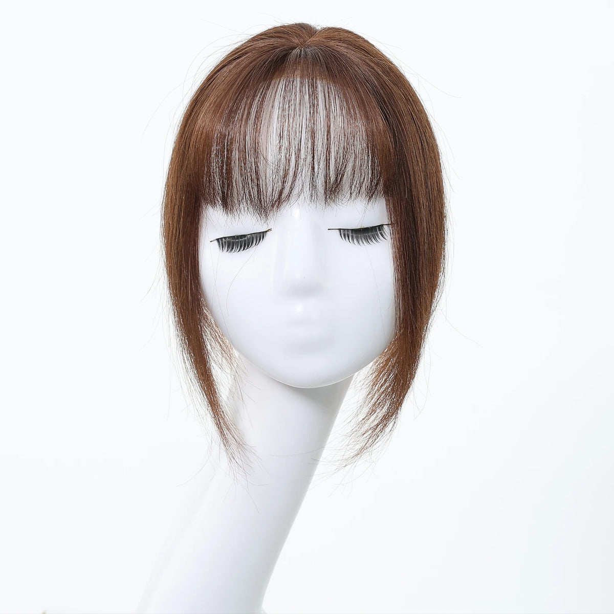 Brown Silk Base Clip In Remy Human Hair Toppers With Bangs For Women