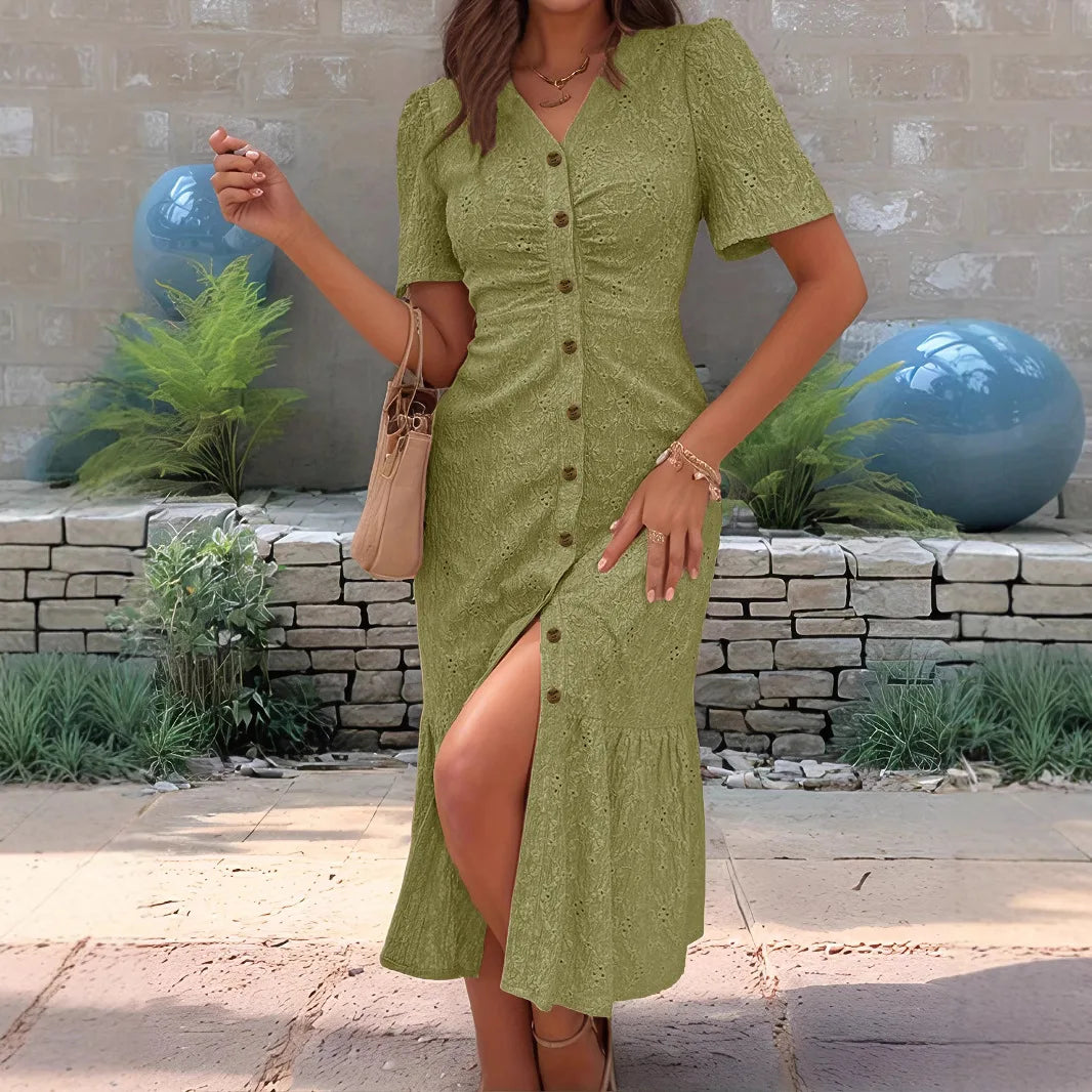 Ankle Length Wrinkle Solid Color Shirt Dress for Women