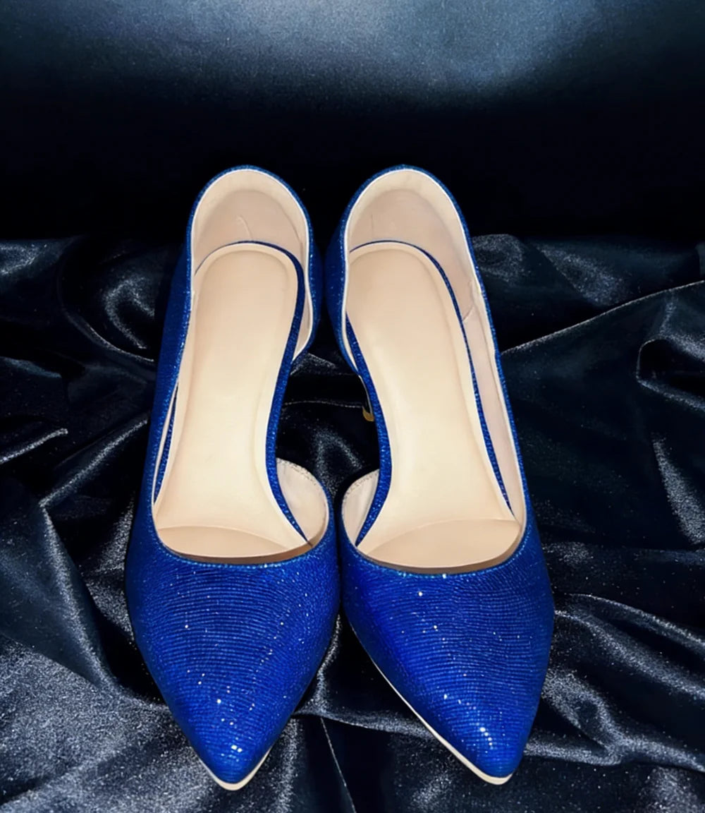 Elegant Blue Glitter Pointed Toe Pumps