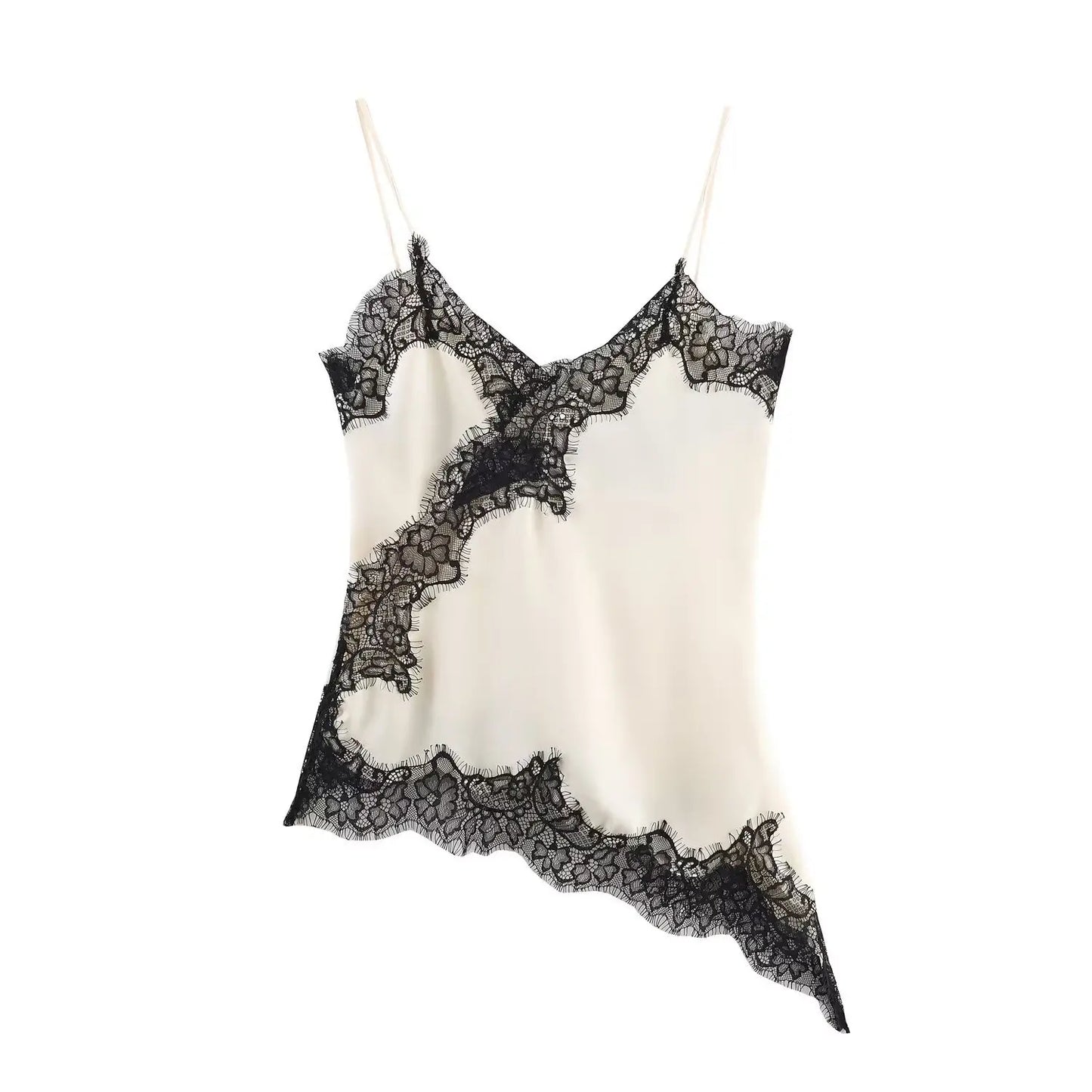 Brown Satin Lace Splicing Sling Dress Women Elegant Irregular Hem V Neck Backless Sleeveless Gown Chic Women Party Club Vestidos