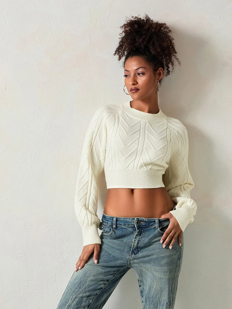 Women'S Knitted Sweater With Backless Lace Up Round Neck Long Sleeved Crop Top  Casual Streetwear  Bow Knit Sweater
