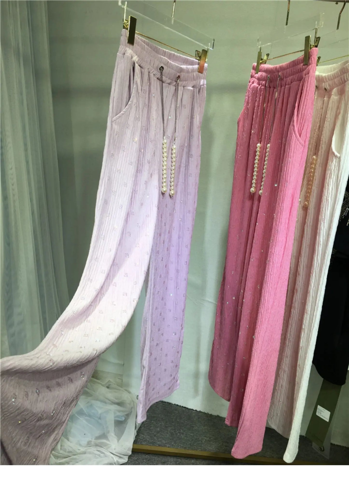 Pink Silk-Feel Wide Leg Pants