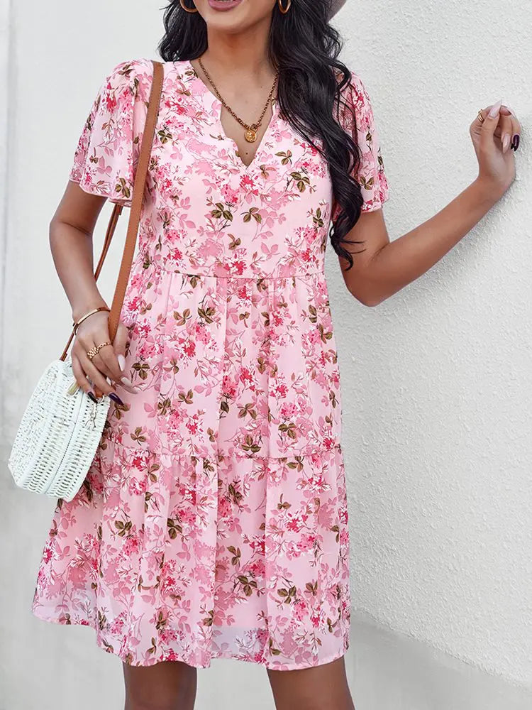 Casual Round Neck Floral Print Pullover Dress For Women