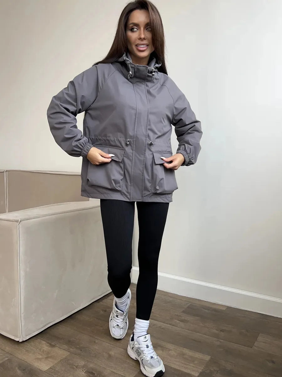 Hooded Hardshell Jacket With Pockets And Zipper for Women