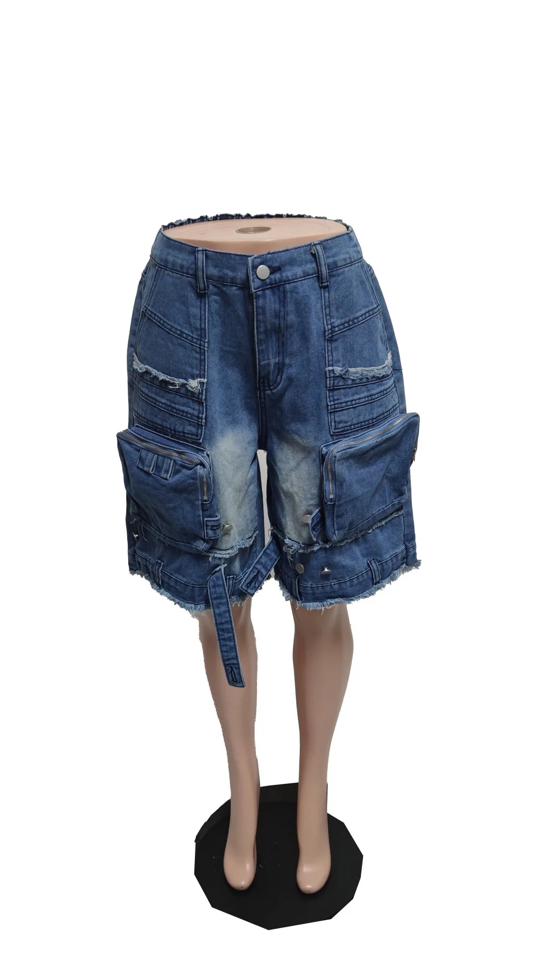 FAGADOER Fashion Pocket Cargo Patchwork Denim Pants Woman Solid Color High Waist Jeans Shorts Female Streetwear Bottoms 2025 New