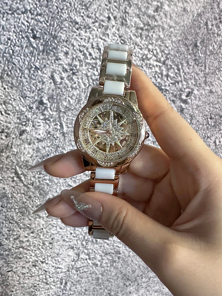 Skeleton Dial Diamond Accent Quartz Watch