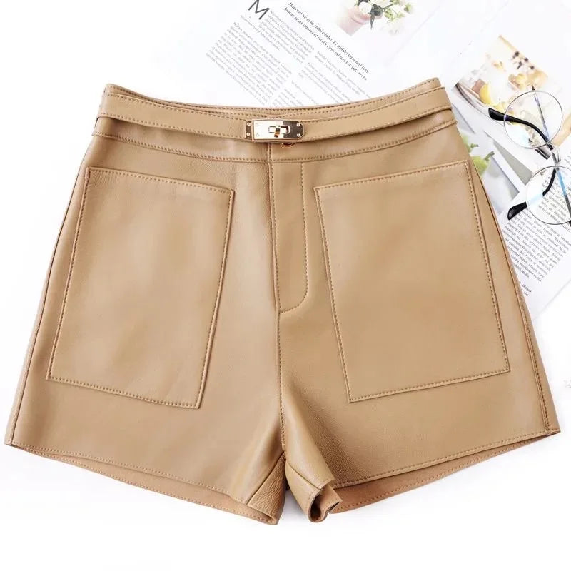 Women's Genuine Leather Shorts 2025 New Style Fashionable Ladies Short Pants