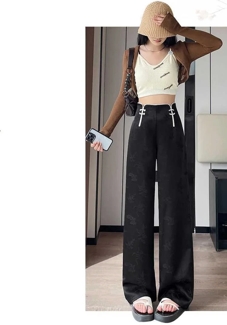 Jacquard High Waist Wide Leg Pants