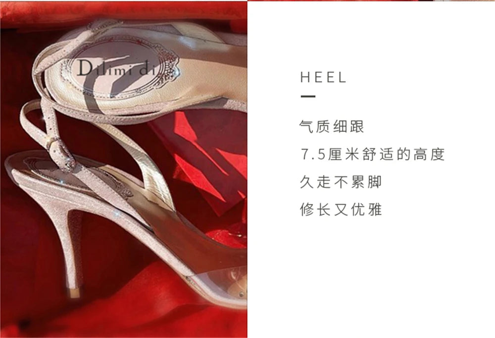 Rhinestone Pointed Toe Transparent Sandals for Women
