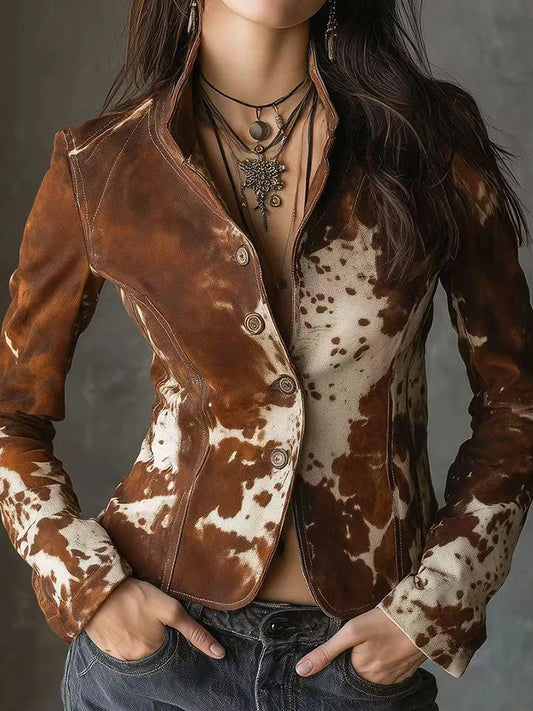 2025 Spring Autumn Print Patchwork Jackets, Women Long Sleeve Fashion Coats, New Stand Collar Button Ladies Cardigan Streetwear