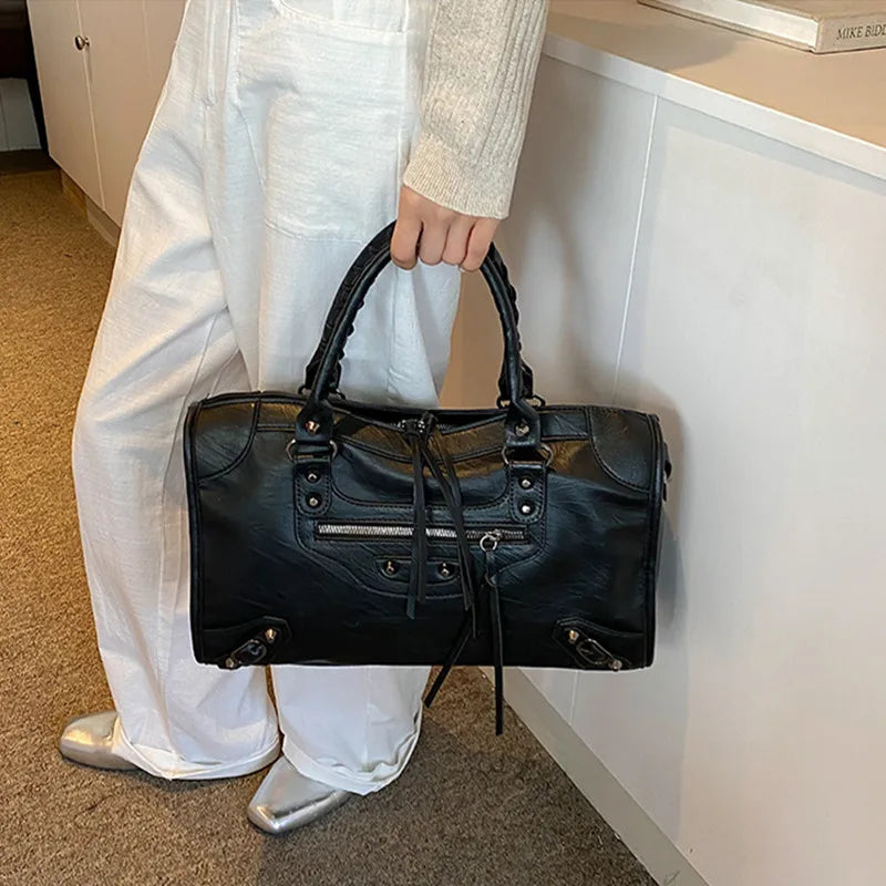 Rivet Embellished Faux Leather Tote Bag