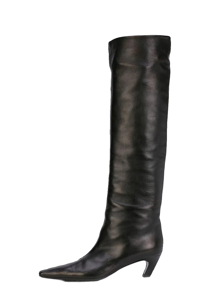 Square Toe Leather Knee High Boots With Zip Closure For Women