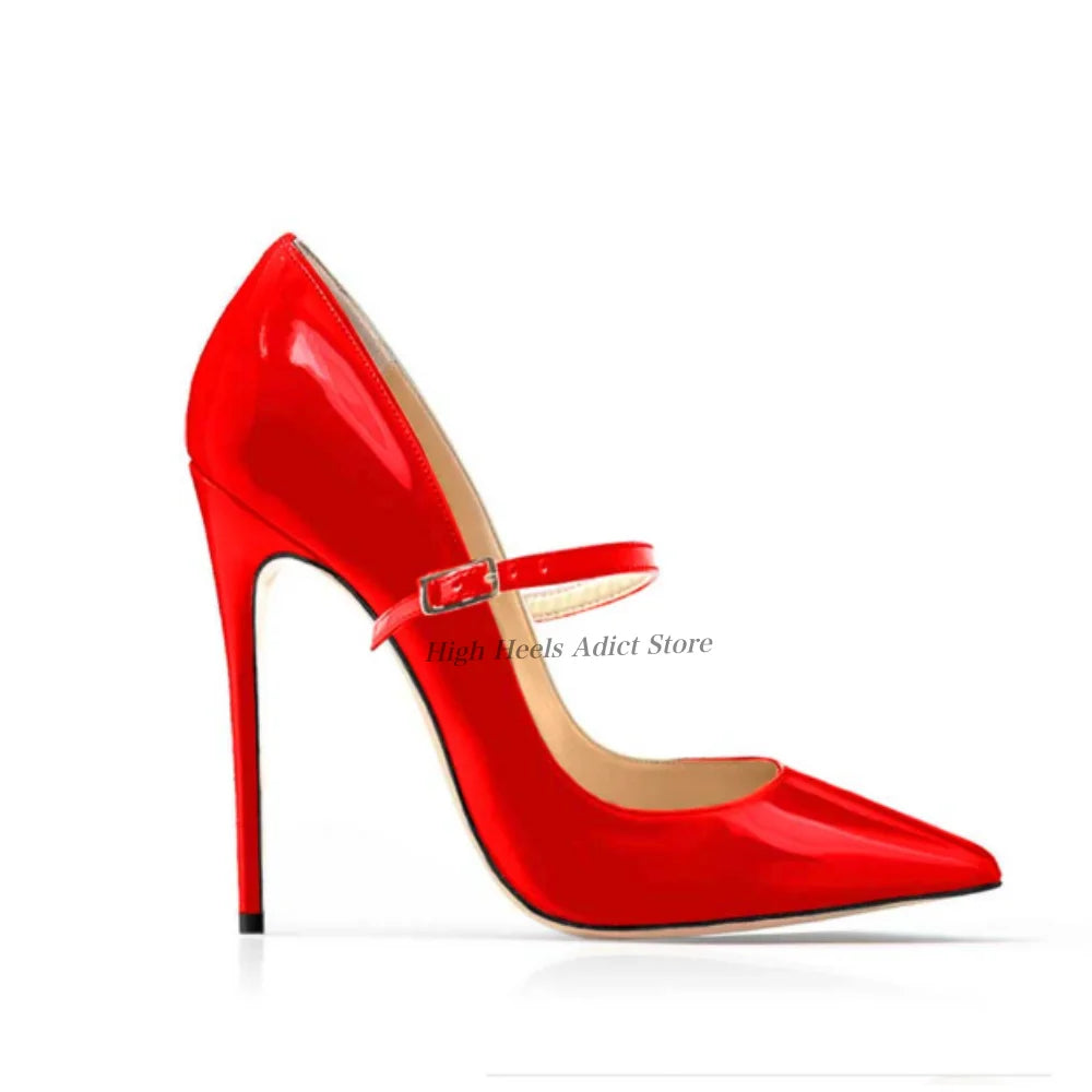 Baby Blue Patent Leather Pointy Toe Strappy Pumps For Women