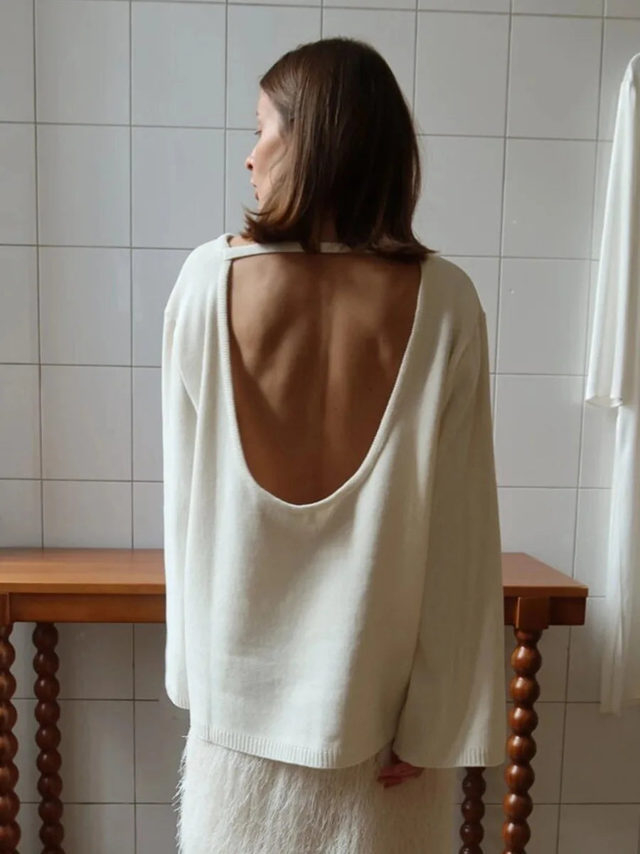 Backless Patchwork Knit Sweater