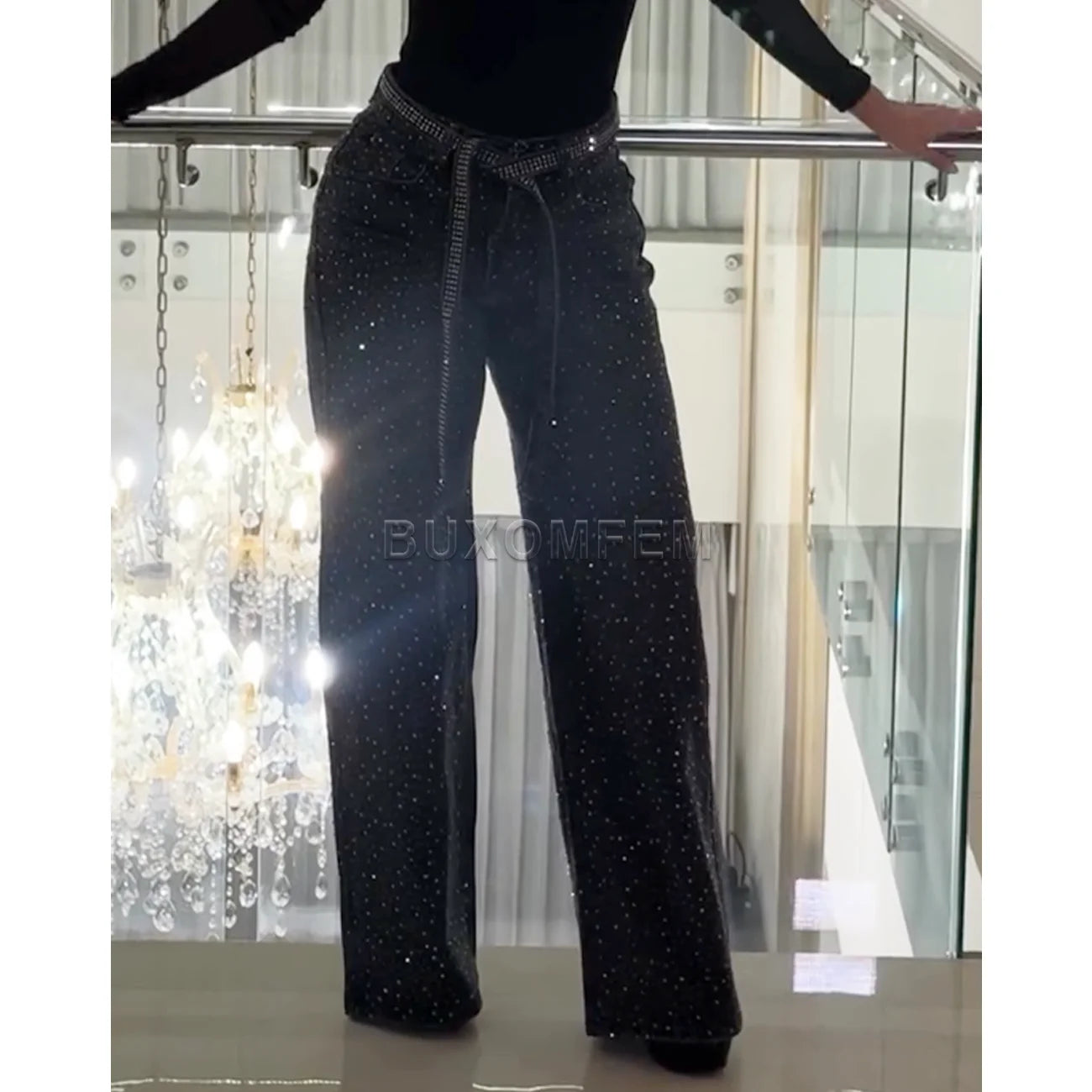 Women's Wide Leg Loose Jeans Drilled Straight Leg Pants 2025 Stylish Baggy Trousers Ladies Fashion Y2K Streetwear Outfit Bottoms