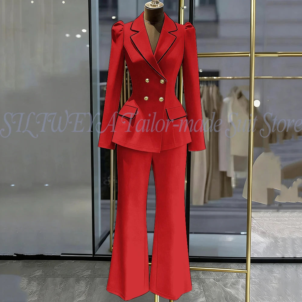 Double Breasted Blazer Set With Side Pockets For Women