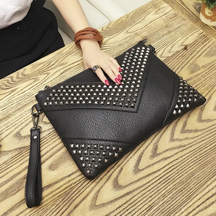 Gleaming Rivet Detail Envelope Clutch Bag for Women