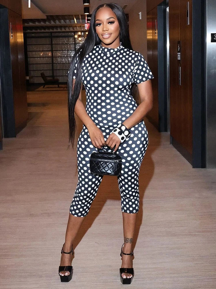 Printed Backless Stretch Turtleneck Romper for Women